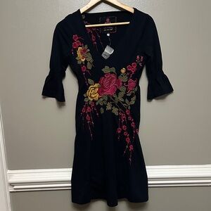 NWT Johnny Was floral embroidered a line dress Sz XS
